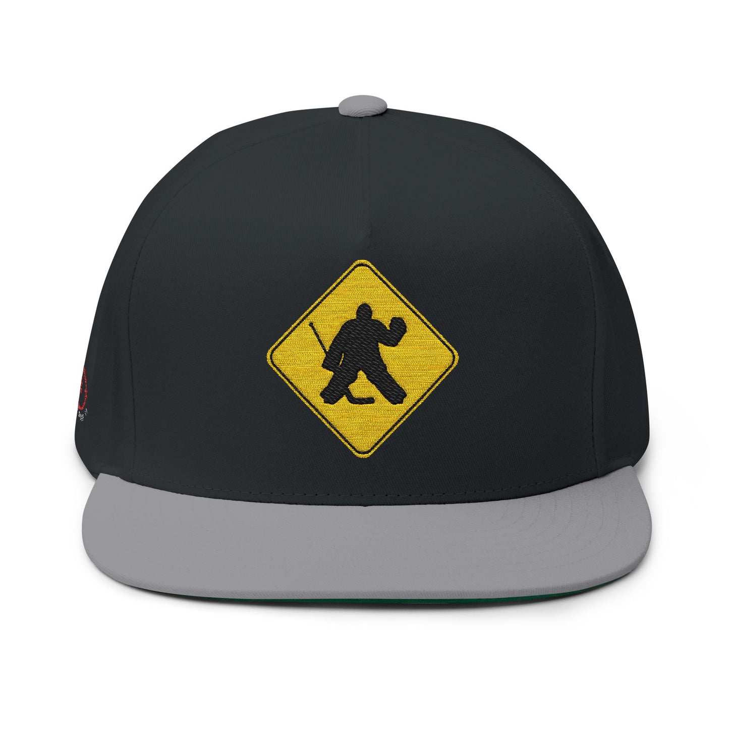 Hockey Goalie Road Sign Flat Bill Cap | Embroidered Snapback