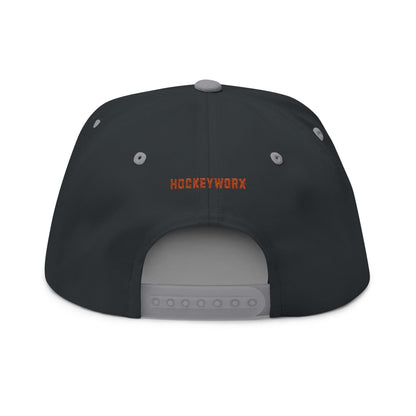Hockey Goalie Road Sign Flat Bill Cap | Embroidered Snapback
